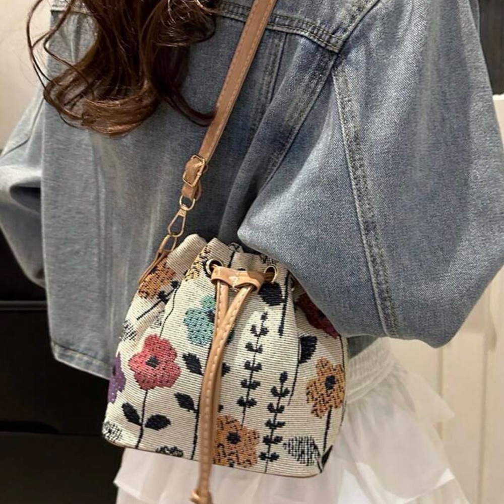 Cream and Black Floral Embroidered Crossbody Bag